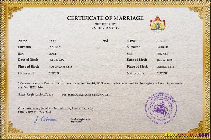 Netherlands marriage certificate